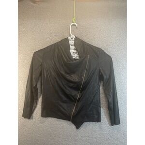 Mote Faux Suede Moto Jacket Women's Large Black Drape Jacket High Neck‎